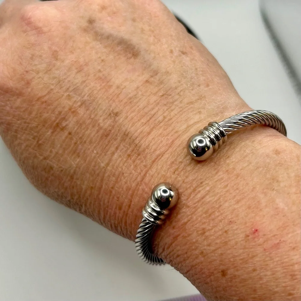Modern Stainless Steel Cable Cuff Bracelet